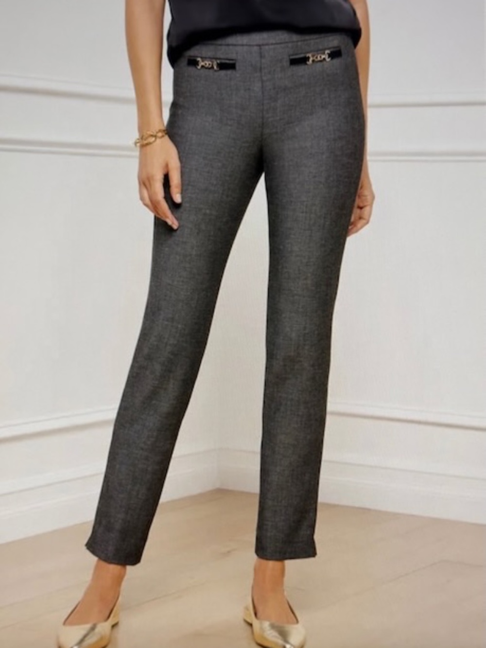 Talbots Chatham Slim Ankle Pants Curvy Fit Dark Gray/Black Sharkskin Sz 14 NWT